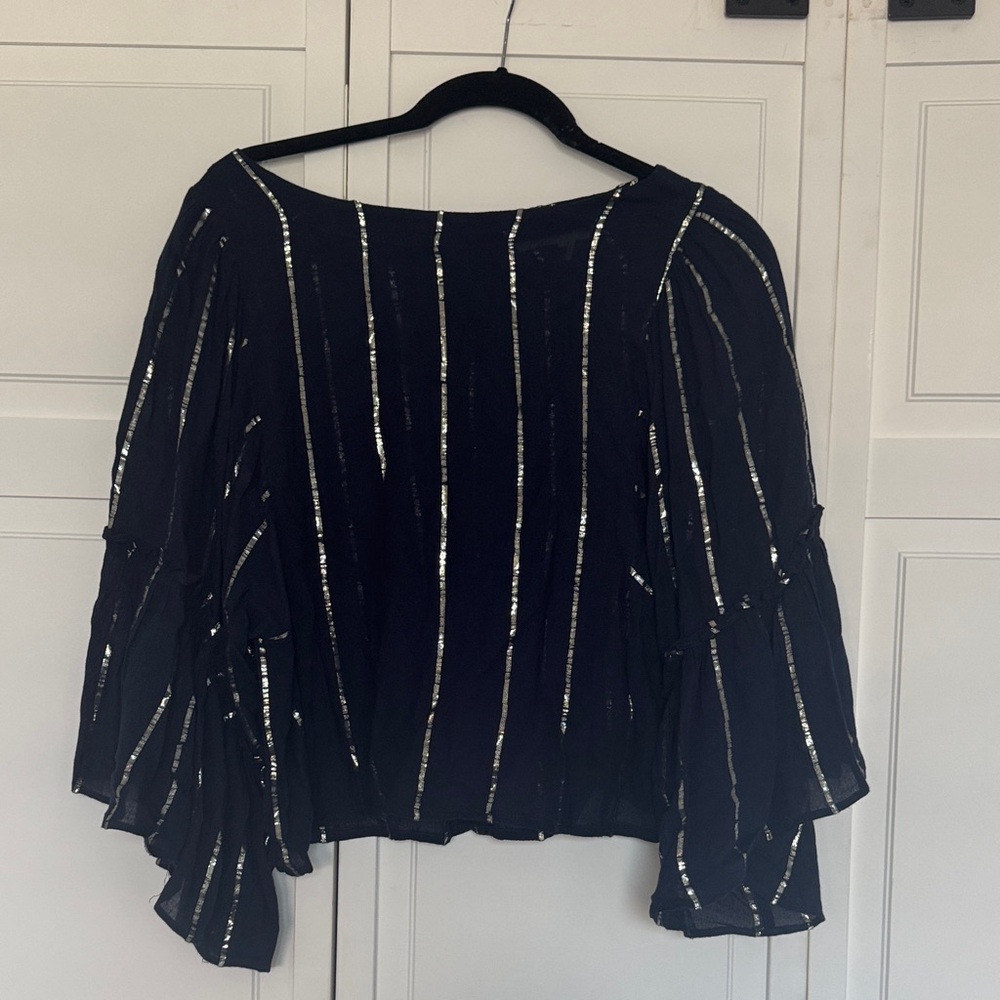 Floreat/Anthropologie Midnight Blouse with Metallic Stripes